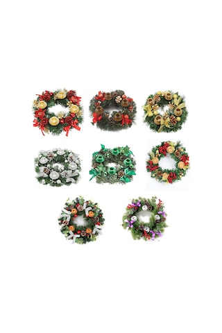 Noel Advent Çelengi 12" Advent Mumluk Halkası Yapay Yeşil Kırmızı