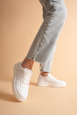 Analin Shoes Kadın Hakiki Deri Sneaker Bağcıklı Spor Ayakkabı Beyaz