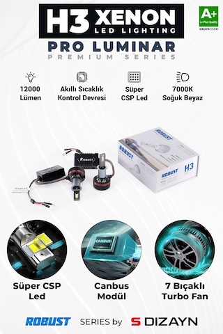S-dizayn Pro Luminar H3 Led Xenon / 60w / 12000lm / 7000k A+ Kalite