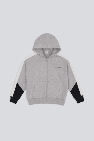 Kids Boy Blok Renkli Fermuarlı Kapüşonlu Sweatshirt Gri̇ Gri