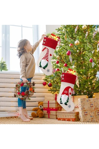 Noel Çorapları, 2'li Paket 3d Sevimli Noel Çorapları Büyük Askılı Noel Çorapları Çorap Hediye Çantası Şeker Çantası