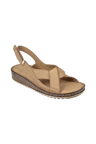 Castle Black Hakiki Deri Comfort Kadın Sandalet Cb-22354 Bej
