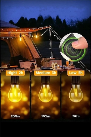 Taşınabilir Şarjlı Led Ampül Outdoor Kamp Bahçe Lambası 11w Askılı Kırılmaz Led Işık Siyah