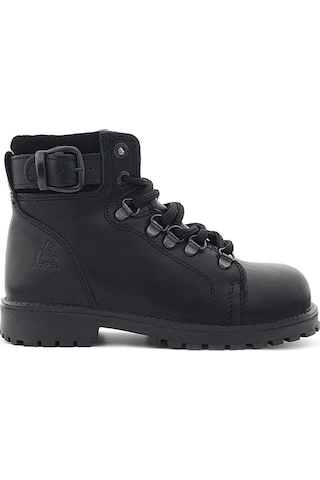 Hakiki Deri Siyah Gerçek Kürklü Bağcıklı Fermuarlı Çocuk Botu Siyah