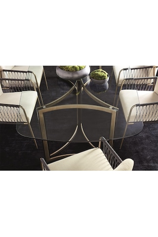 Mary Pirinç Eskitme Metal & Cam Dikdörtgen Yemek Masası