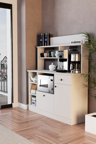 Latte Çok Amaçlı Dolap Kahve Köşesi Beyaz Beyaz