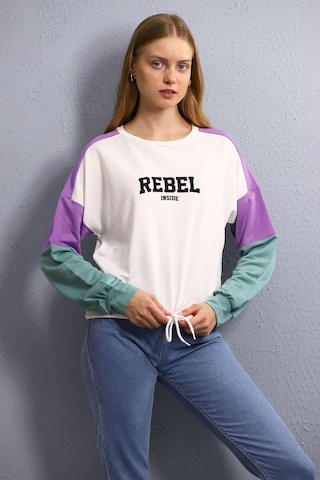 Gabria Kadın Kapşonlu Desenli Sweat Beyaz (505623968)