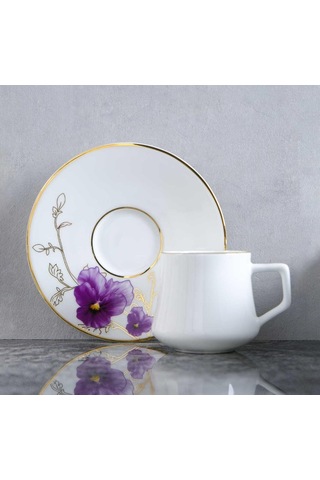 Evaliza Buket Mor 130ml 6 Kişilik Double Kahve Fincan Takımı Mor