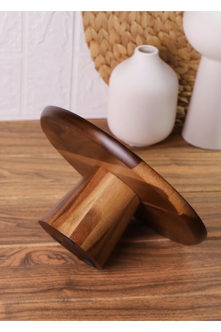 Mien Akasya Ağacından Yuvarlak Ahşap Sunumluk Pasta Servis Tabağı 25cm Ahşap