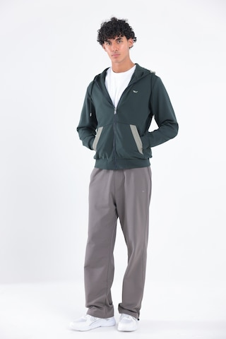 Rowinger Modal Kumaş Kapüşonlu Fermuarlı Kontrast Detaylı Erkek Sweatshirt Darkgreen