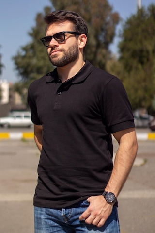 Erkek Siyah Rahat %100 Pamuk Ribana Kol Polo Yaka T-shirt 24eplypope 001