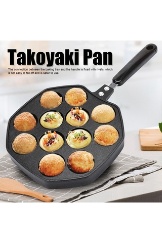 Xindoker Evde Takoyaki Ve Yuvarlak Pancake Yapmak İçin 12 Delikli Aluminyum Pişirme Tepsisi - Anti Kaygan Kaplama, Isıya Dayanıklı Kumaş, Duvara Asma Deliği Siyah