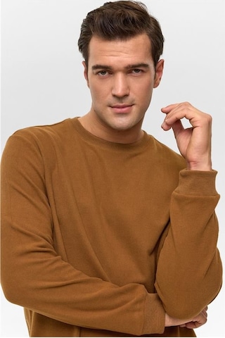 Süvari Koyu Kahve Regular Düz Bisiklet Yaka Sweatshirt Koyu Kahve