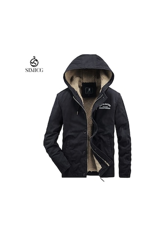 Erkek Kışlık Kalınlaştırılmış İş Kıyafetleri Pamuklu Ceket Saf Pamuklu Kapüşonlu Pamuklu Günlük Ceket Siyah