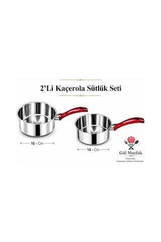 Gül Mutfak 2 Li Sütlük Ve Sosluk 16 Cm 14 Cm - Çok Amaçlı Yumurta Haşlama Ve Sos Tenceresi - Paslanmaz Çelik