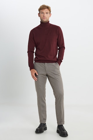 AC&Co / Altınyıldız Classics Erkek Bordo Pamuklu Standart Fit Normal Kesim Tam Balıkçı Yaka Jakarlı Triko Kazak Bordo