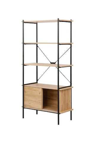 Retro 4 Raflı Sürgü Kapaklı Metal Kitaplık - Ceviz/siyah 80x163x40 Cm Ceviz - Siyah