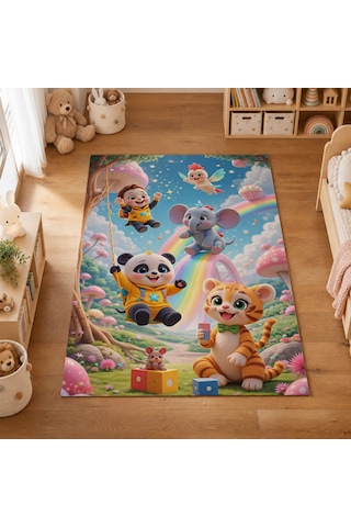 Kartela Halı Neşeli Arkadaşlar Kaymaz Taban Çocuk Oyun Halısı - 160 X 240 Cm Çok Renkli