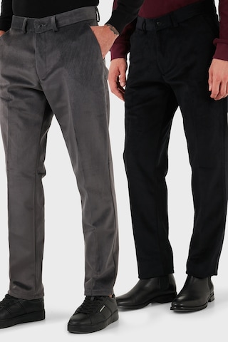 Buratti Normal Bel Regular Fit Düz Paça 2'Li Paket Erkek Kadife Pantolon 645Merlins2 Gri-Siyah