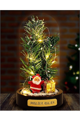 İsime Kişiye Özel Yeni Yıl Ruhunu Yansıtan Led Işıklı Fanus Yılbaşı Dekoru Noel Baba Çam Ağacı Figür