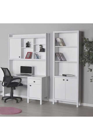 Rustik 5 Raflı Kapaklı Kitaplık-mat Beyaz 66 x 196 x 32 CM Gxyxd
