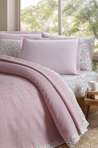 Özdilek Sarmaşık Tek Kişilik Jakar Biyeli Pike Takımı Pudra