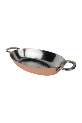 Cuvesta El Yapımı Şef Tipi Kalın 1.5mm Bakır Oval Tava 30x20cm