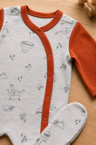 Ferasty İstanbul Unisex Bebek Tulum Rakun Desenli Gri Turuncu