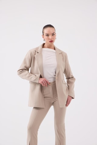 Holly Lolly Vatkalı Astarlı Blazer Striped Blazer Ceket Bej