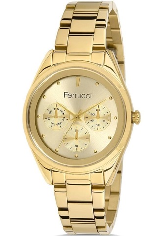 Ferrucci Gold Renk Çelik Spor Tasarım Şık Kadın Kol Saati Gold