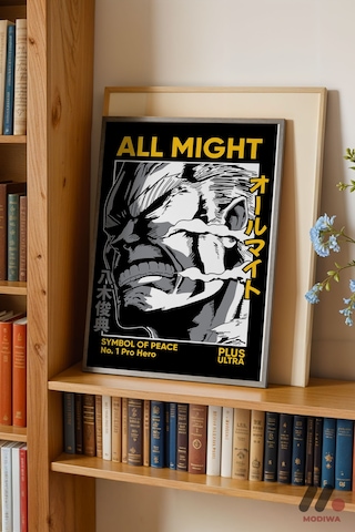 My Hero Academia All Might Poster, Siyah Çerçeveli Duvar Tablosu - Anime Severlere Özel Hediye