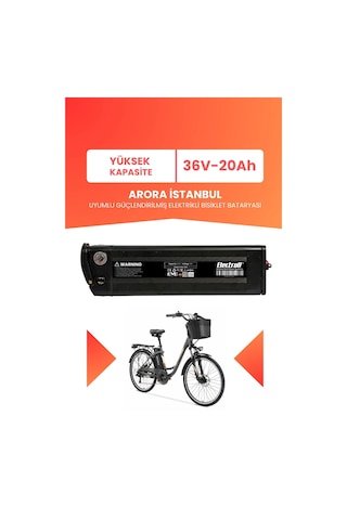 Arora İstanbul Uyumlu 36v 20ah Elektrikli Bisiklet Bataryası Siyah