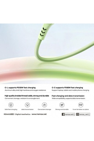 Remax Cb16 Pd65w Tip-c Tip-c Makaron Örgülü Hızlı Şarj Veri Kablosu, Uzunluğu: 1.2m Siyah Turuncu