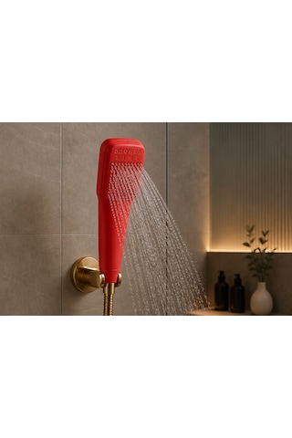 Muraytekno Shower Tıme Renkli Duş Başlığı Güçlü Su Akışı Modern Tasarım El Duşu Kırmızı