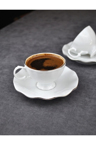 12 Parça Porselen Kahve Fincan Seti 90 Ml Yaldızlı Türk Kahvesi Fincanı Takımı Lilyum Gümüş
