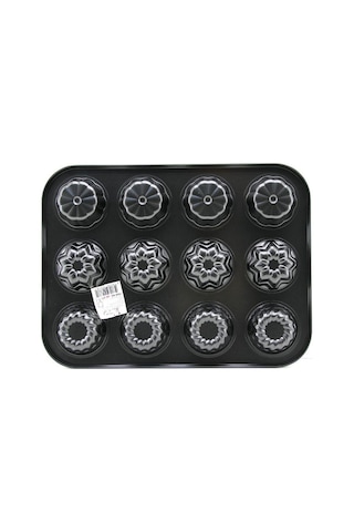 12 Gözlü Metal Muffin Kek Kalıbı - Siyah Renkli