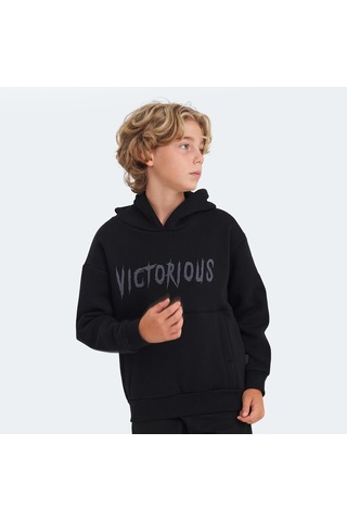 Slazenger LEXUS Çocuk Kapüşonlu Cepli Siyah Sweatshirt