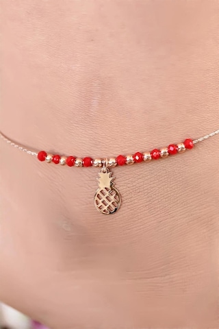 Moco Kırmızı Renk Miyuki Taşlı Ananas Figürlü Metal Hal Hal Çok Renkli