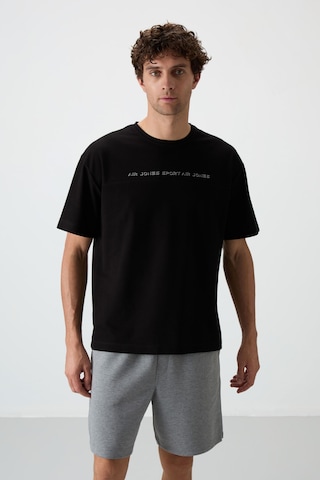 Air Jones Tommy Life Siyah Pamuklu Kalın Yüzeyi Dokulu Oversize Fit Baskılı Erkek T-shirt - 88371 Siyah