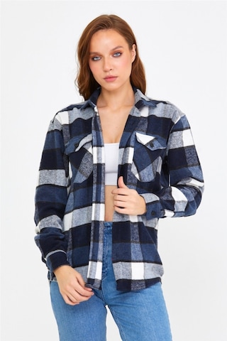 Tarz Cool Kadın Mavi Slim Fit Cepli Ekoseli Oduncu Gömlek-kkkodg001r01s Mavi