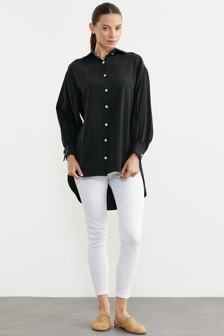 Sementa Tencel Arkası Uzun Oversize Gömlek - Siyah