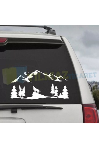Orman Dağ Kurt Ağaç Karavan Çekme Oto Sticker Yapıştırma Etiket