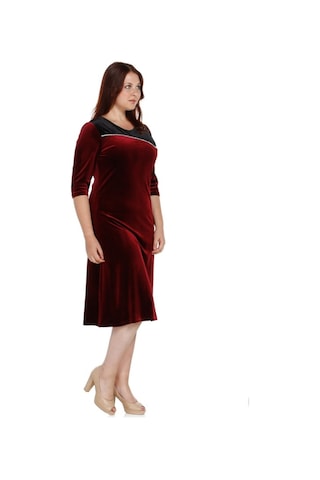 Nidya Moda Kmbinli Abiye Kadife Elbise 4073B Bordo