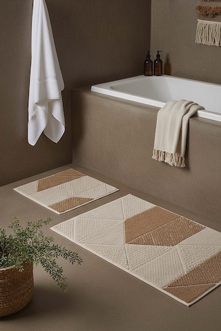 Terra Geometrik 2 Li Banyo & Klozet Paspas Takımı Kahverengi