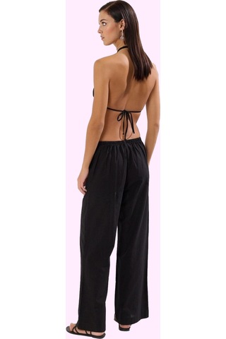 Frm Kadın Flamlı Pamuk Dokuma Pantolon Nefes Alabilir Kumaş Beachwear siyah