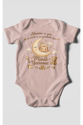 Morivokids Ailemizin En Yeni Yazılı Kısa Kollu Bebek Body %100 Pamuk Pastel Pembe