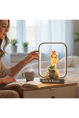 Kişiye Özel İsimli Deniz Kızı Figürlü Led Masa Lambası Modern Dekoratif Gece Lambası