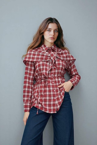 Defacto Regular Fit Kareli Gofre Dokulu Uzun Kollu Tunik G8348ax26sprd117 Kırmızı-rd117