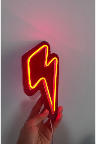 Dgrk Neon Şimşek Led Duvar Aydınlatması Mdf Kırmızı Kırmızı
