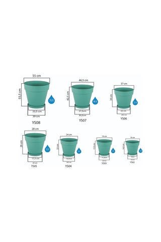 Ys05 Yalı Saksı Drenaj Aparatlı Tabaklı Dekoratif Saksı 28cm, 10 Litre Antrasit